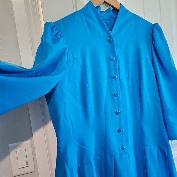 Vintage Pinup Dress Womens Size XL 70s Pleated Button Down Preppy Midi Handmade - Picture 5 of 9